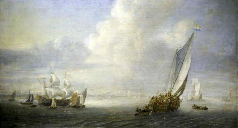 Abraham van der Hecken Seascape with a port in the background